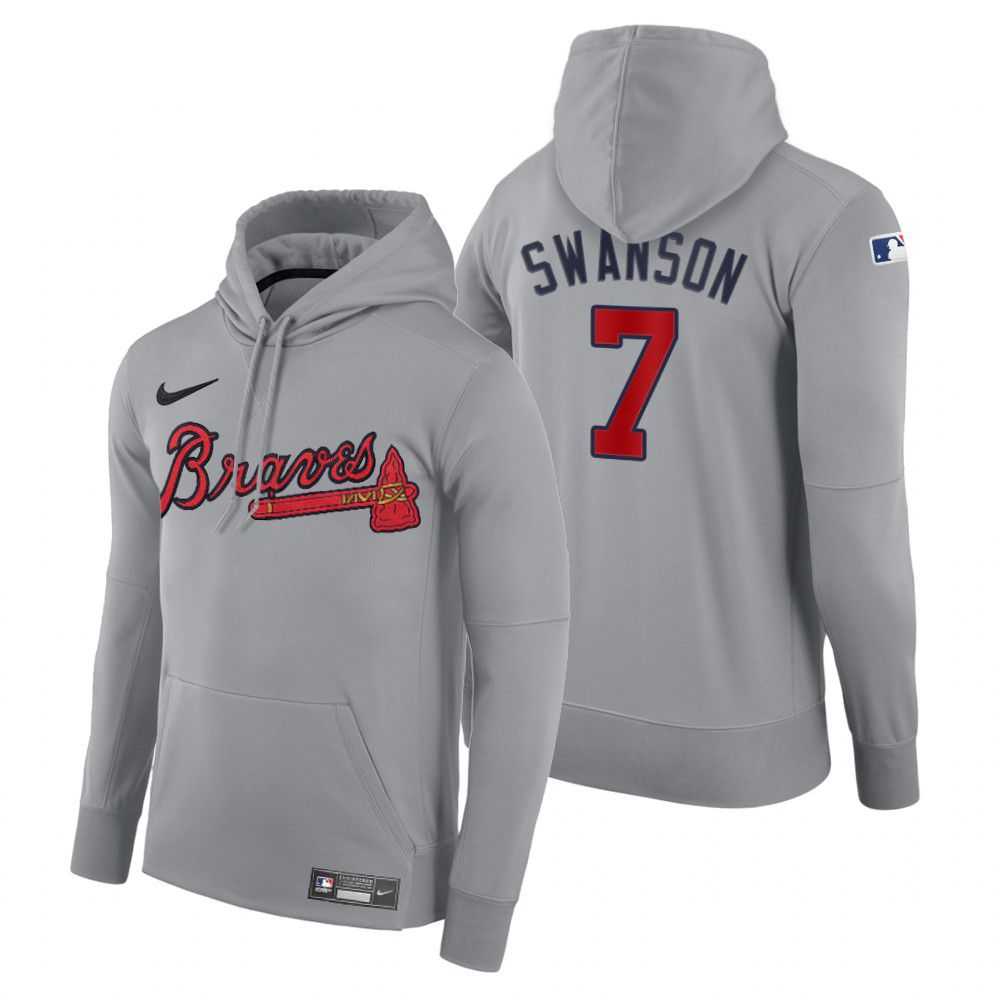 Men Atlanta Braves 7 Swanson gray road hoodie 2021 MLB Nike Jerseys